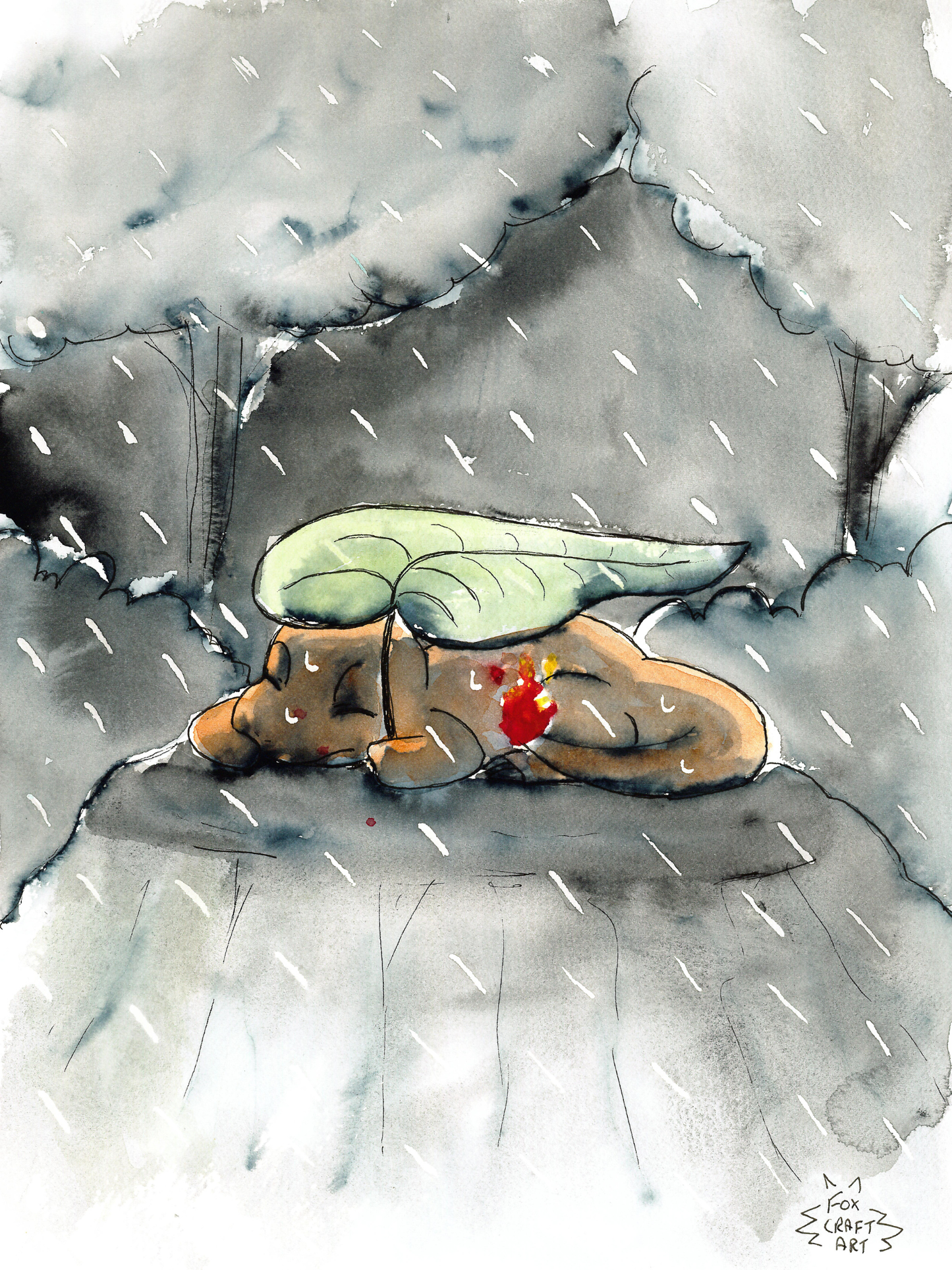 Charmander Raining Watercolor Painting