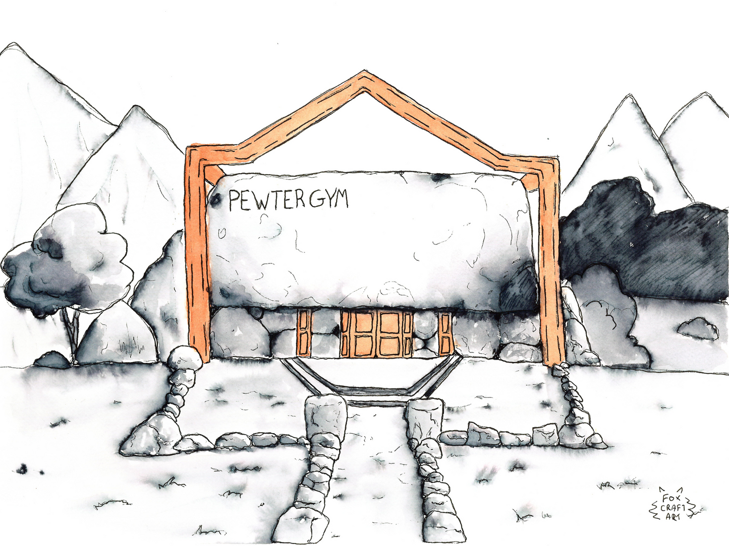 Pewter City Gym Watercolor Painting