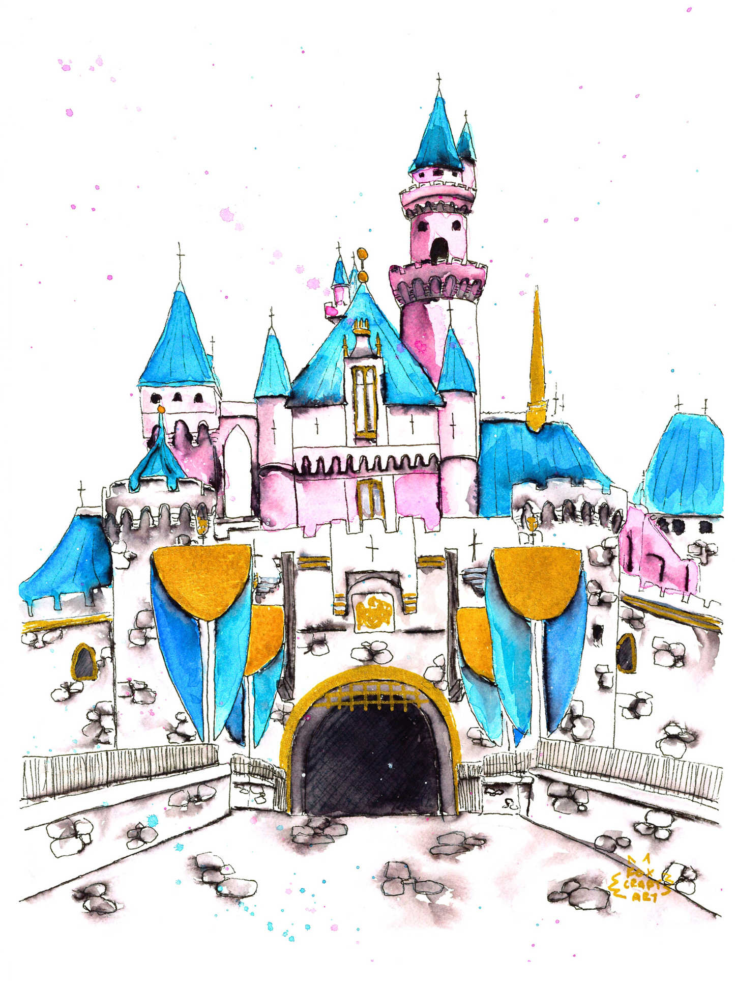 Fairytale Castle Watercolor Painting