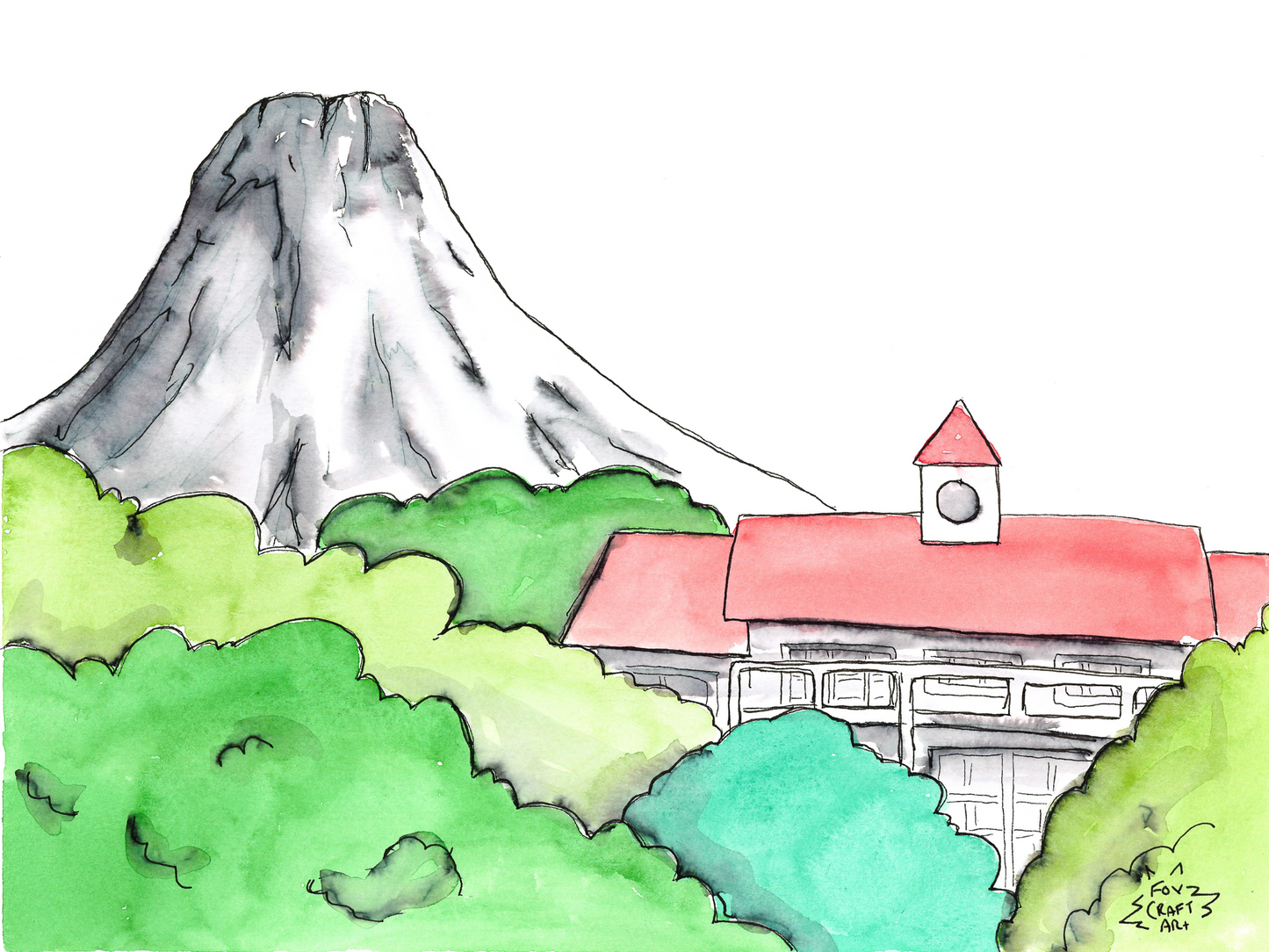 Cinnabar Island Gym Watercolor Painting