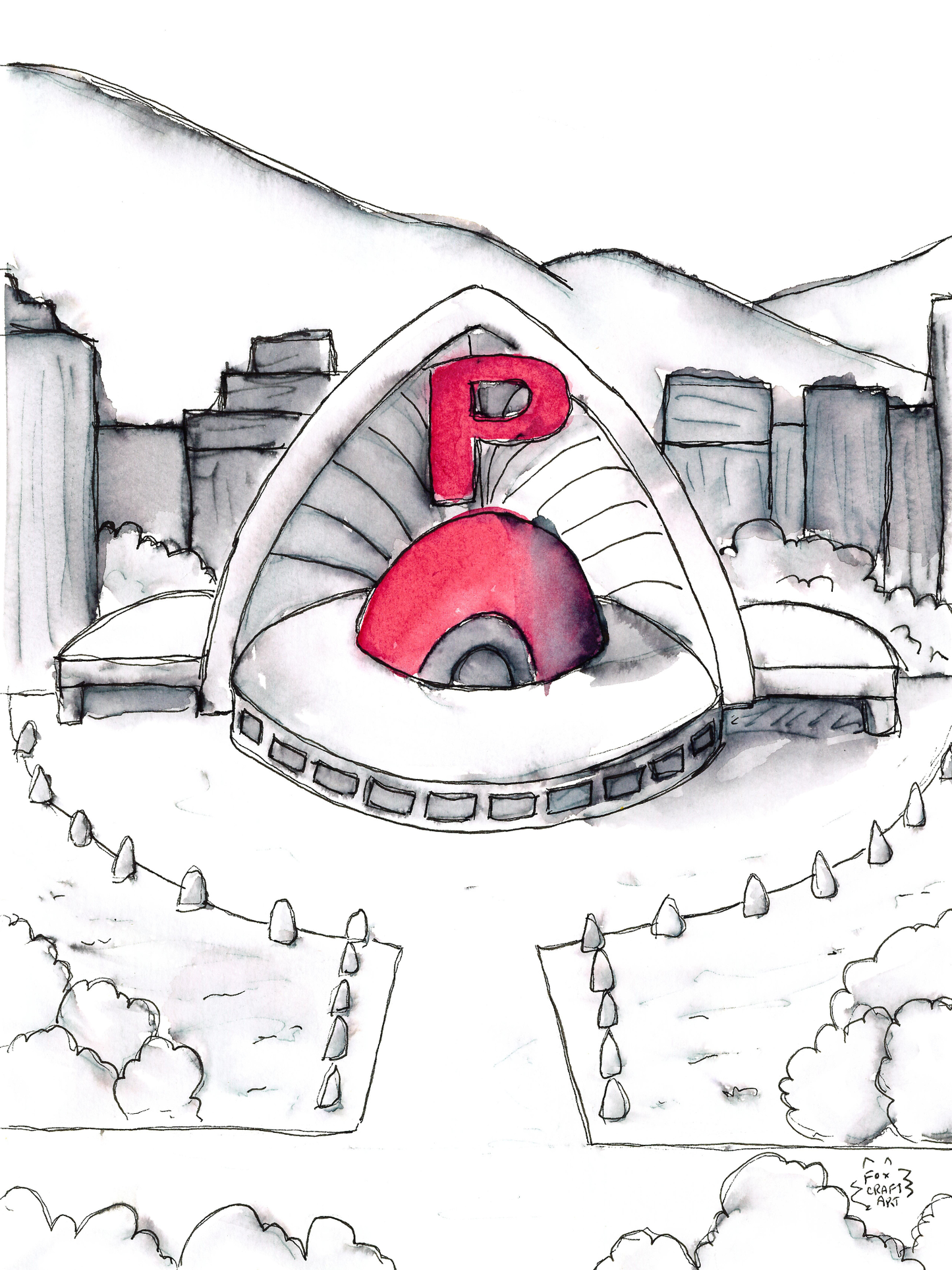 Viridian City Pokecenter Watercolor Painting