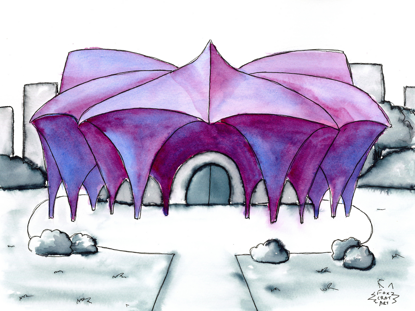 Saffron City Gym Watercolor Painting