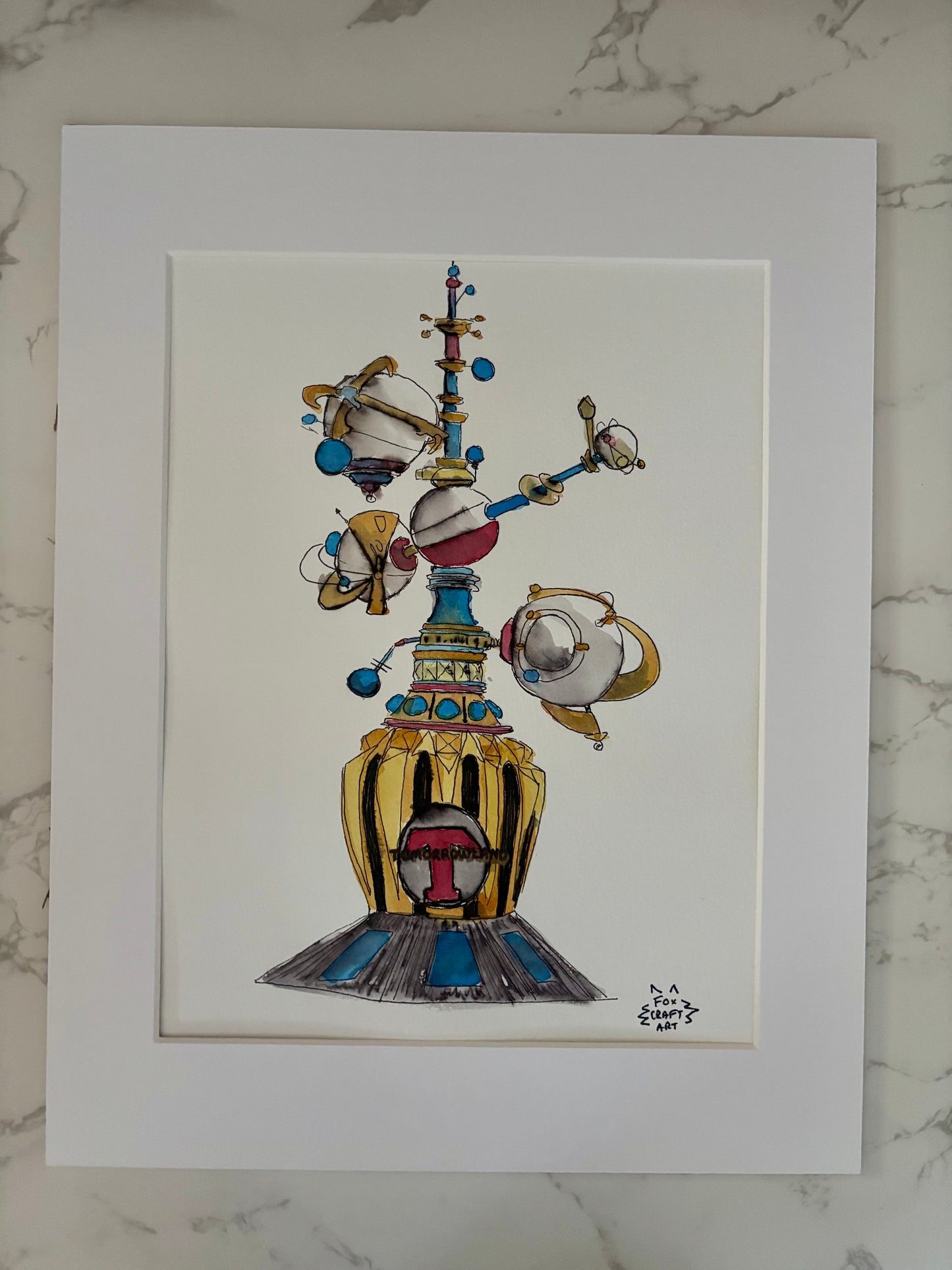 Amusement Park Future Scifi Attraction Watercolor Painting