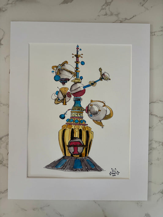 Amusement Park Future Scifi Attraction Watercolor Painting