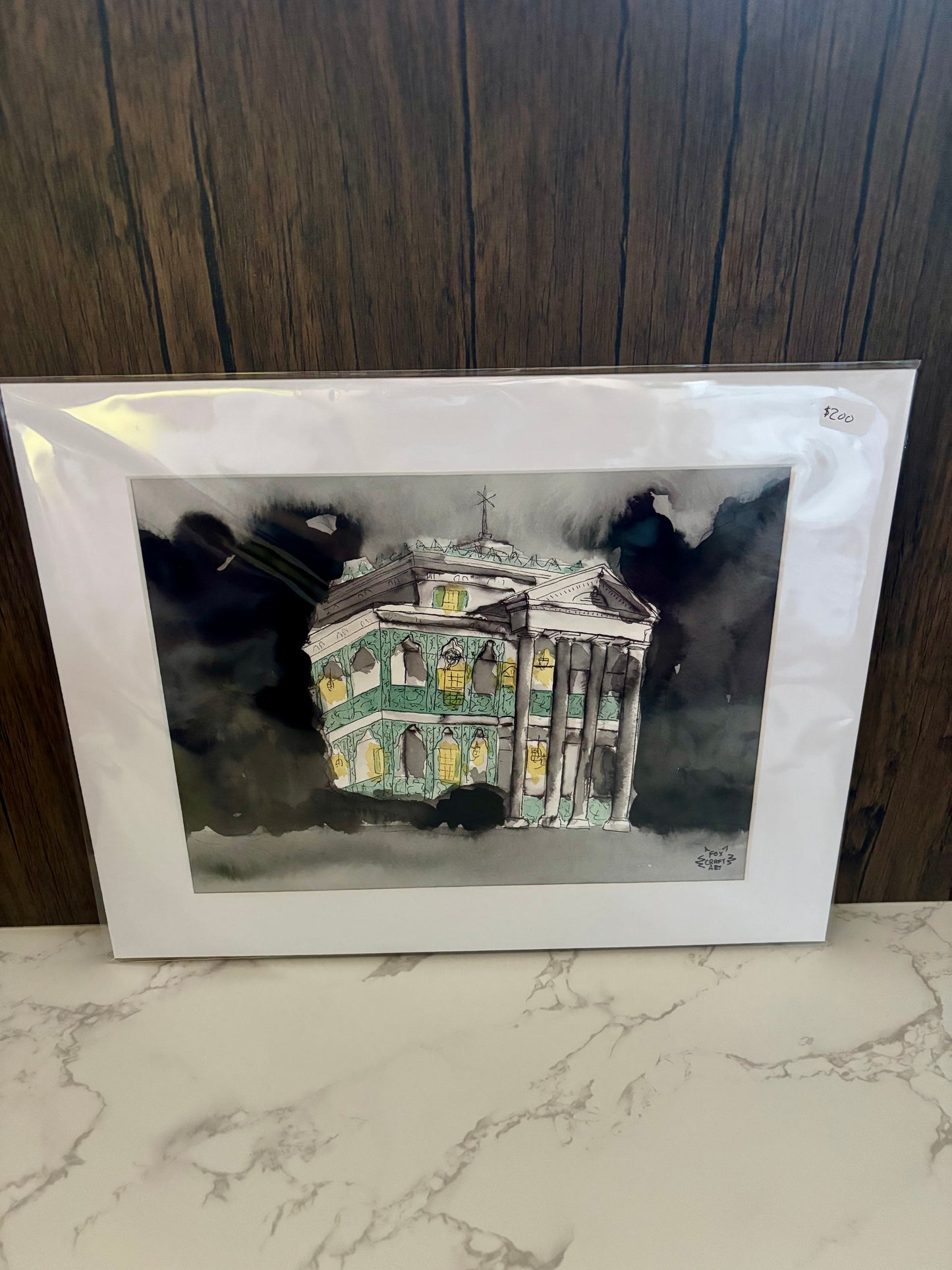 Amusement Park Haunted House Watercolor Painting