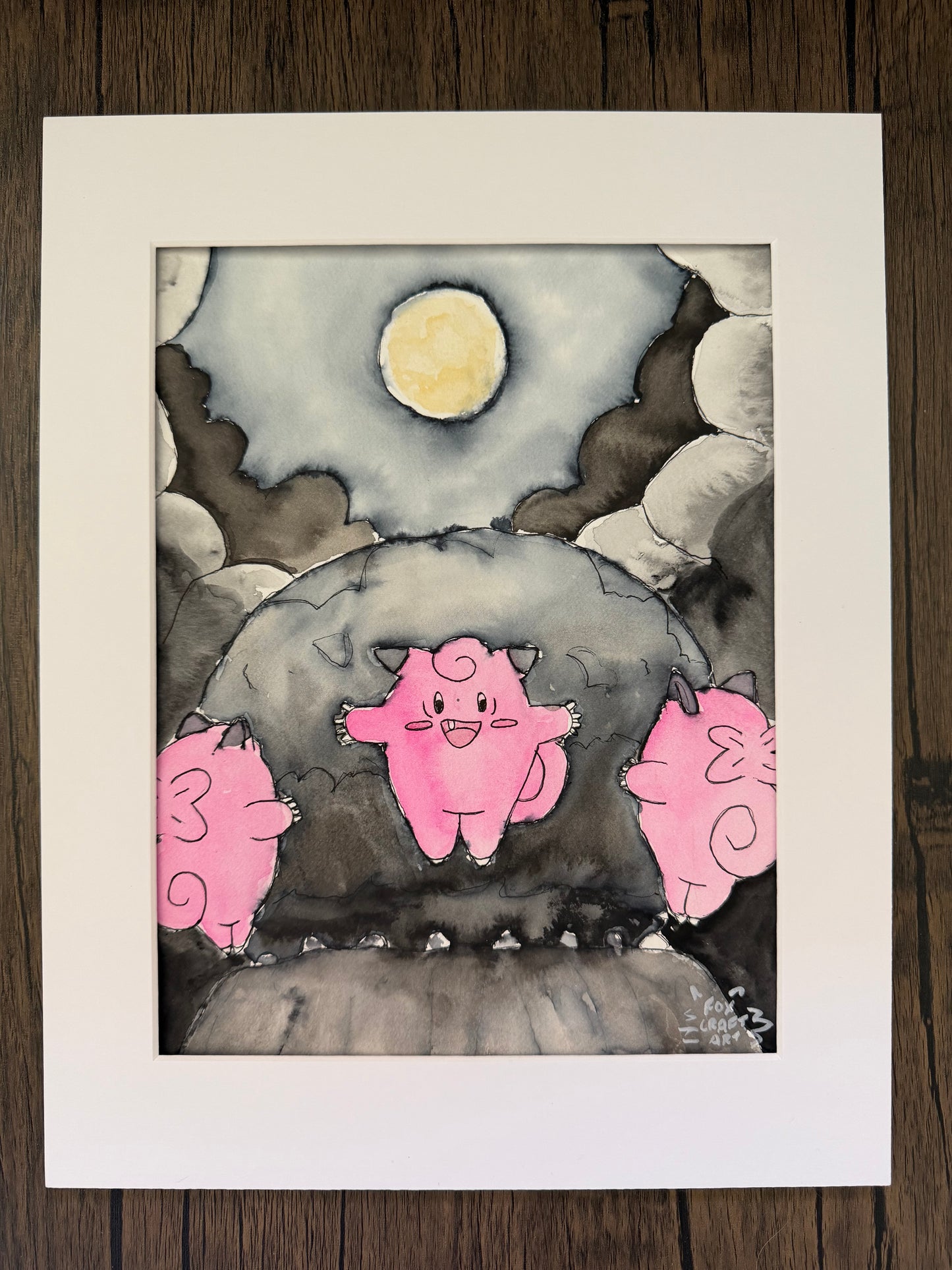 Clefairy Moon Dance Watercolor Painting
