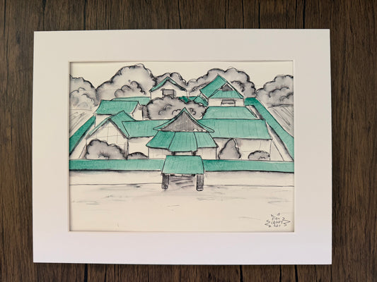 Fuchsia City Gym Watercolor Painting