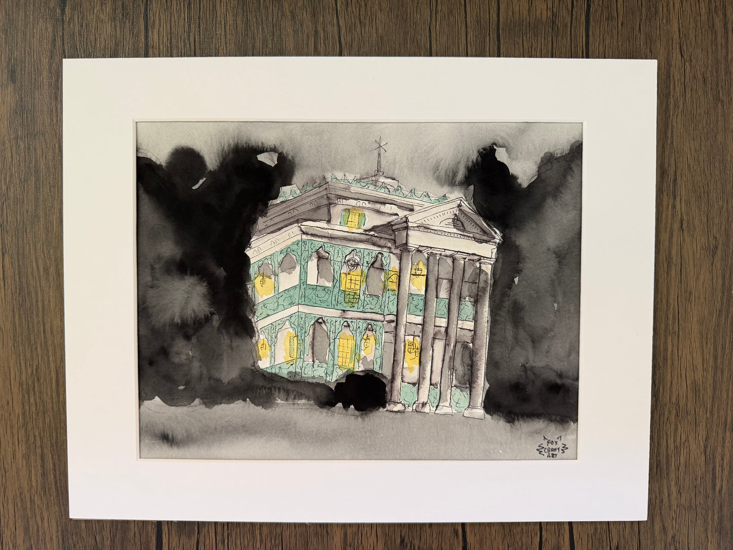 Amusement Park Haunted House Watercolor Painting