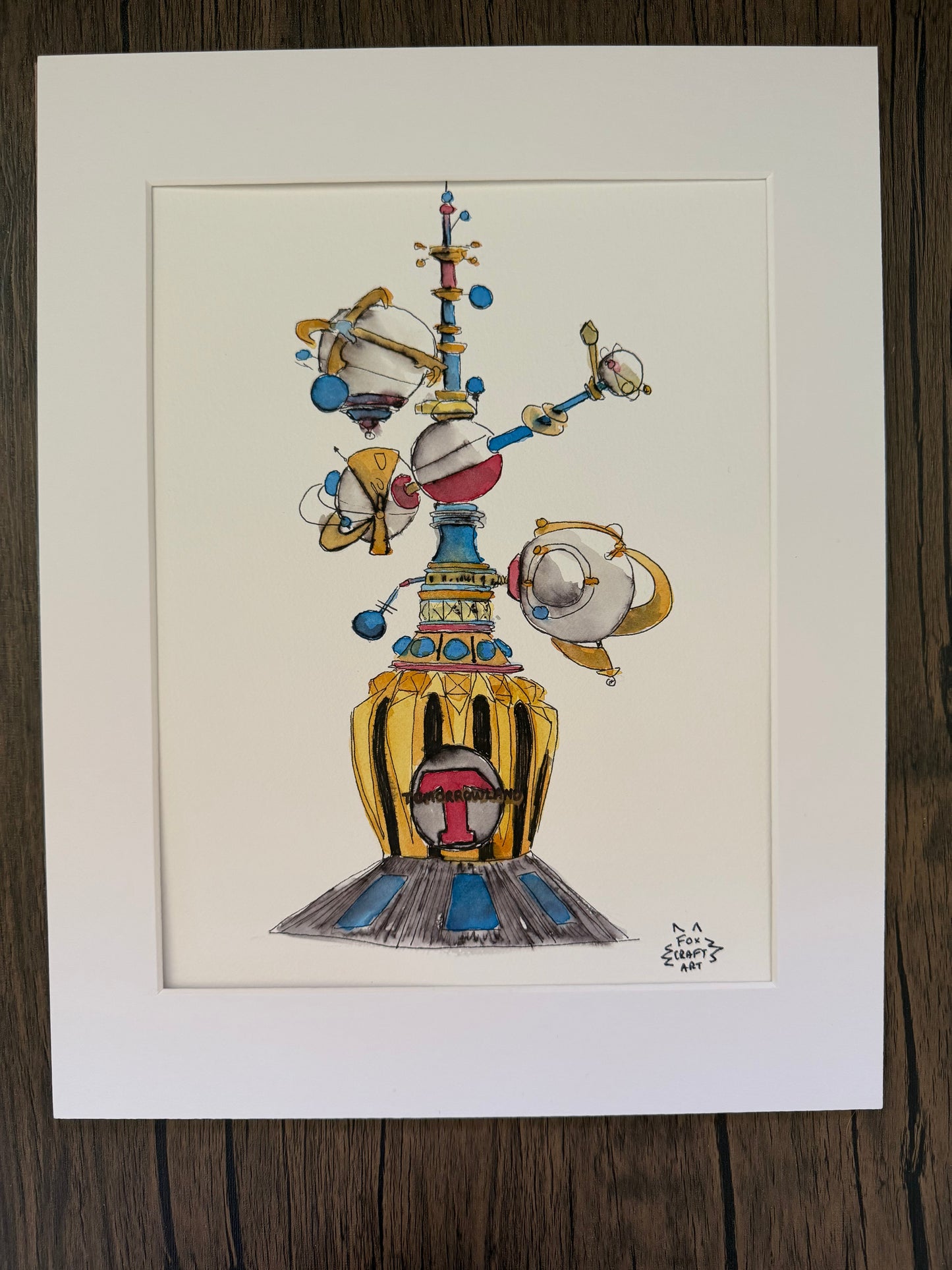 Amusement Park Future Scifi Attraction Watercolor Painting